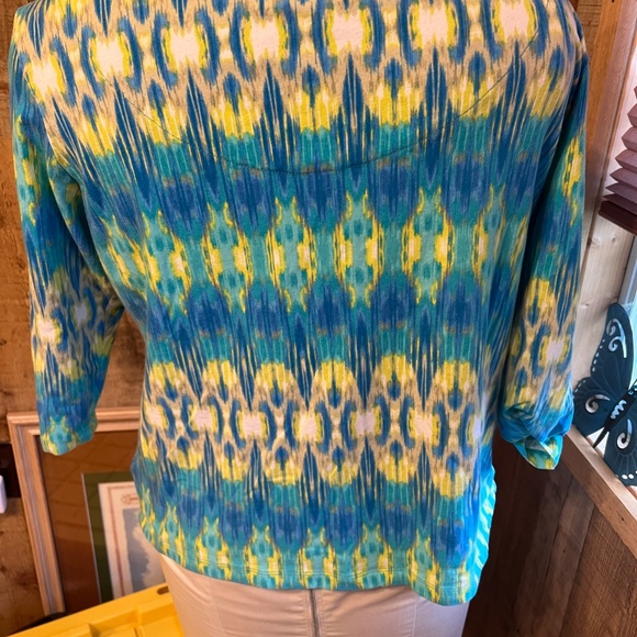 LADIES WOMENS TOP BLOUSE SHIRT SIZE XL RUBY RD FAVORITES BLUE YELLOW - Picture 6 of 7